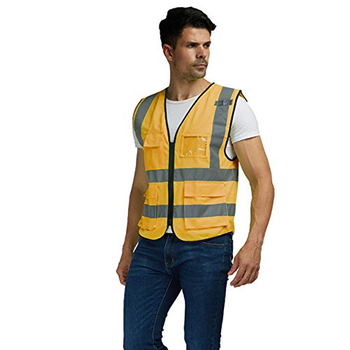 Preisvergleich Produktbild Warnweste für Herren Reflektierende Weste - High Visibility Sicherheitsausrüstung für Laufen Walking Jogging Radfahren Sicherheitsweste Outdoor Arbeitsweste (Color : Yellow, Size : XXL)