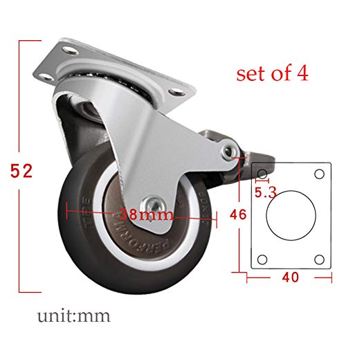 Preisvergleich Produktbild Lenkrollen, schwere Industrierollen mit Fester Metallplatte, Möbelräder mit Bremsen, geräuschlose Gummirolle, 4er-Set, Tragkraft 130 kg
