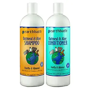 Earthbath Dog Cat Vanilla & Almond Grooming Bundle - (1) Each: Oatmeal & Aloe Shampoo and Conditioner, 16 Ounces