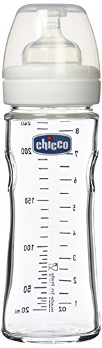 Chicco Babyfläschchen Wohlbefinden, Natur Glas, 24e, Silikon, 1 Loch, normal