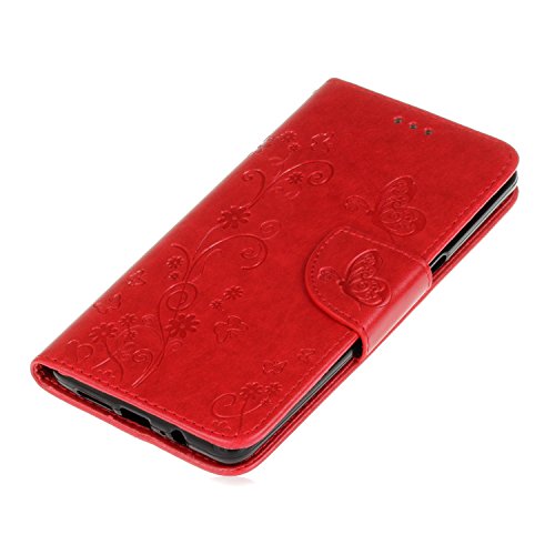 OnePlus 3 / OnePlus 3T Hülle,Cozy Hut ® Schmetterling Series Book Type Slim Fit Soft Silikon Magnetverschluss Schutzhülle PU Leder Hülle Flip Wallet Case Kunst leder Tasche Cover mit Standfunktion und Kartenfächer für OnePlus 3 / OnePlus 3T – Rote - 5