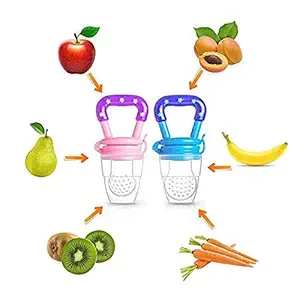 Laley Teether and Fruit Feeder Easy to Hold and Nibbler with Protective Cap BPA Free, Multicolored (Pack of 2)