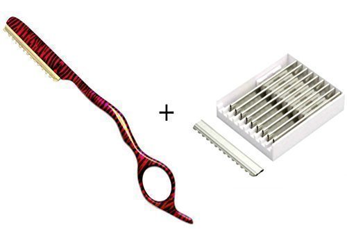 Hairdressing Thinning Razor, Hair Styling Razor, Pink Zebra Pattern + 10 Spare Blades