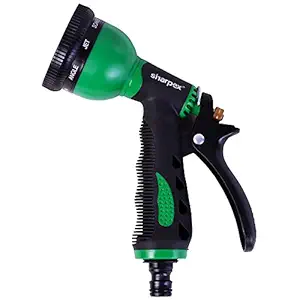 Sharpex Professional Garden Hose Nozzle Spray Nozzle, 8 Adjustable Watering Patterns Jet, Mist, Shower, Flat, Full, Center, Cone, and Angel Water Sprayer Settings - Rear Trigger Design - Suitable for Watering Lawn and Garden 