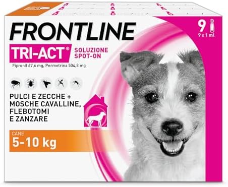 FRONTLINE Triact, 9 Pipette, Cane S (5-10 kg), Antiparassitario per Cani e Cuccioli di Lunga Durata, Protegge il Cane da Pulci, Zecche, Zanzare, Pappataci e Leishmaniosi, Antipulci 9 Pipette