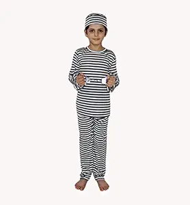 Kaku Fancy Dresses Prisoner Costume -Black-White, 3-4 Years, for Boys