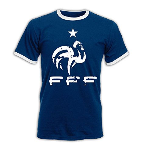 EM 2016 – Frankreich – Wappen – Vintage – Ringer Herren T-Shirt – Navy/Weiss Gr. L