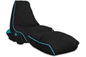 rucomfy Beanbags Black Rugame Gamer Bean Bag Chair with Gaming Pockets. for Teens & Adults. 80 x 97 x 82cm (Turquoise, With Footstool)