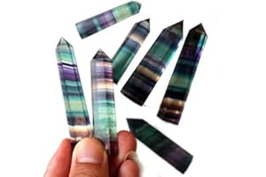 Ularma - Varita fluorita de cristal hexagonal natural para curación de cuarzo, piedra morada y verde