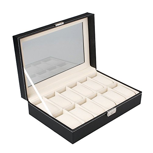 MelodySusie wunderschne Uhrenbox fr 12 Uhren Uhrenkasten Schwarz PU-Leder mit Glasfenster und Schlssel MelodySusie wunderschne Uhrenbox fr 12 Uhren Uhrenkasten Schwarz PU-Leder mit Glasfenster und Schlssel