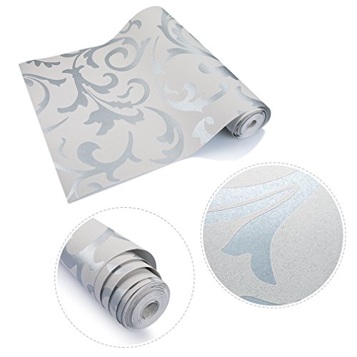 Bon Enjoy® 53cm*10M Vliestapete Vlies Wand Tapeten Wandtapete Wandtattoo Elegegant Design Silber - 4