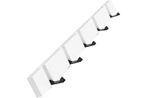 YunNasi Hakenleiste Holz Kleiderhaken Klappbar Garderobenleiste Wand Garderobenhaken mit 5 Faltbar Haken für Jacken Mäntel Schals Hüten Handtaschen (Weiß, 5 Haken,50cm)