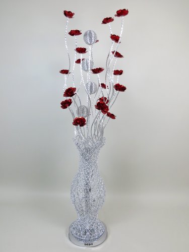 Sofia Silver Woven Wire and Aluminium Standard Floor Lamp LED bulbs with Bloomed Red Flowers