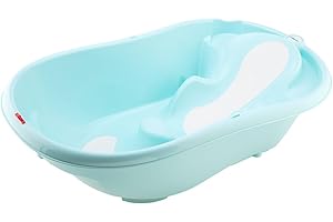 BABYWALZ baby-walz Badewanne Deluxe aqua blue - ergonomisch geformt - Anti-Rutsch-Sitzfläche - mit Temperatur und Wasserstandanzeige - ab Geburt geeignet - Made in Italy