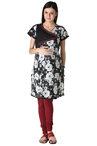 Morph Maternity Women's Floral Printed Maternity Kameez Large Black
