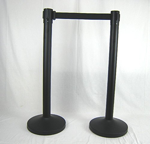 Preisvergleich Produktbild 2x Absperrpfosten Absperrständer schwarz mit Gurt - Band Personenleitsystem