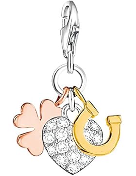 Thomas Sabo Damen-Charm-Anhänger Glücksbringer Kleeblatt Herz Hufeisen 925 Sterling Silber 0944-425-14