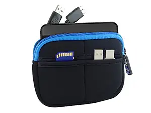 GoFree Slim Line HDD Pouch/Case for Seagate Backup Plus Slim, Lenovo External Hard Drive, WD My Passport Ultra, WD Elements (Black w/Azure Blue)