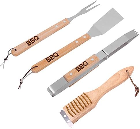 BBQ Collection Barbecue Accessory Set 4 piece set fork, tongs, Spatula, Barbecue Cleaning Brush