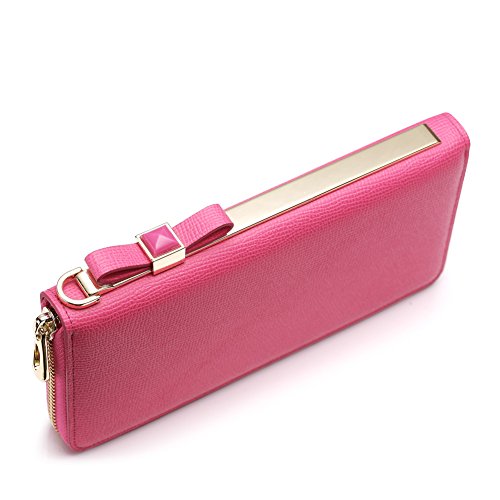 Preisvergleich Produktbild Teemzone Damen Geldbörse Mit Schleife Clutch Rosa Leder Trageschlaufe