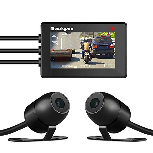 Blueskysea DVR Dash Cam Moto Registratore di Guida per Moto GPS 1080p Telecamera Anteriore Posteriore HD 2.7" Schermo LCD 110 °Grandangolare Impermeabile Motociclo Telecamera