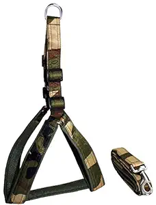 Petshop7 Mash Army Print Dog Harness & Leash with Sponge Padding(Chest Size Adjustable : 30-40inch) (Medium)