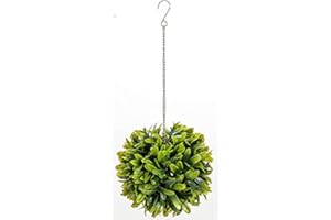 Metro Garden 41cm Rhododendron Glossy Large Leaf Topiary Ball, Artificial Outdoor Plants Hanging Topiary, Green (Pack of 2)