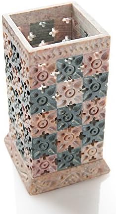 StarZebra Novelty Item Pen Pencil Holder - 4.5" Indian Artisan Handcarved Beautiful Soapstone Jali / Lattice Work