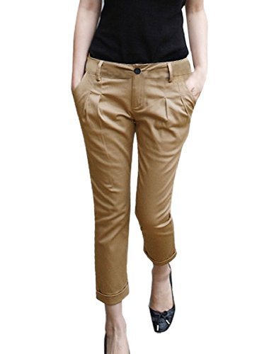 Allegra K Women Zipped Cuffed Casual Fit Capri Cropped Pants