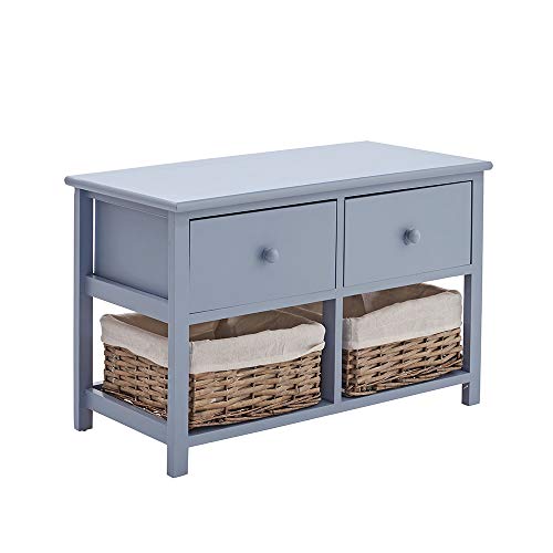 Panana-B White Storage Bench Seat Shoe Cabinet Storage Unit with 3 Drawers and Wicker Baskets Hallway Fully Assembled