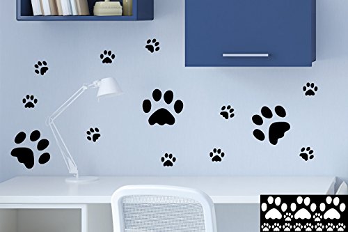 kleb-drauf® - 13 Pfoten / Schwarz - matt - Aufkleber zur Dekoration von Wänden, Glas, Fliesen und allen anderen glatten Oberflächen im Innenbereich; aus 19 Farben wählbar; in matt oder glänzend