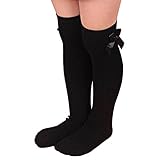Bluelans® Girls Kids Soft Cotton Striped Knee High Socks with Lovely Bow Decor (Black)