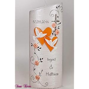 Hochzeitskerze romantisch mit Blättern oval abg. Perlmutt