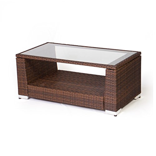 Vanage Gartenmöbel-Set Rom - Rattan-Optik - Polyrattan Lounge-Möbel für Garten, Balkon & Terrasse - Rattansofa & 2 Rattansessel & Gartentisch - Outdoor-Garnitur mit Auflage & Kissen, Braun