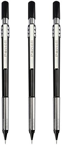 TXY Mechanical Pencil 0.7mm HB Metal Black Propelling Pencil with Rubber Set of 3