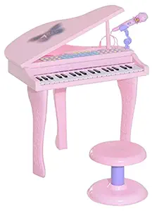 MWG Exports Co Huge Multi-Functional 37 Key Musical Kids Piano Toy with Microphone & Chair for Boys and Girl Children Keyboard STEM Toys - Pink