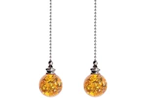 LONGSHENG Crystal Ice Crack Ball Blind Cord Chandelier Handle Pull Chain Extension with Connector for Ceiling Light Fan Chain with Amber Color(Pack of 2)