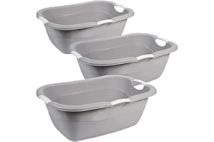 2friends Cubeta ergonómica para la colada de 38 l, paquete de 3 unidades, práctica cesta de plástico en gris, ligera y resistente, bandeja de plástico multiusos con asas, ideal para ropa, 46 x 66 x 25