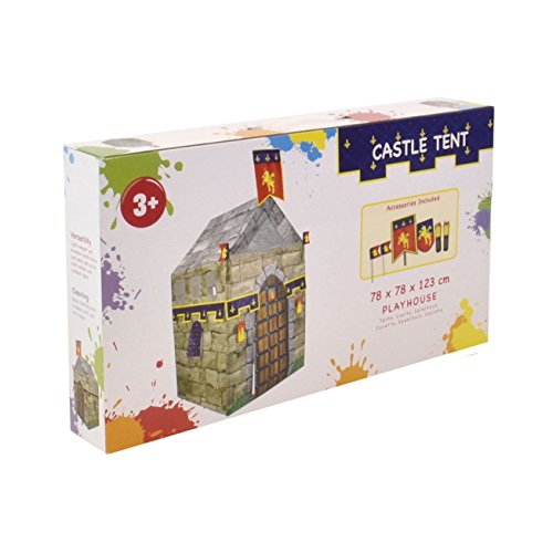 Childrens Kids Canvas Effect Play Tent Knights Castle with 6 Accessories Garden Indoor Outdoor Play House