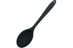 Kibon Silicone Cooking Spoon 27cm (10.63") Heat Resistant - Non Stick Kitchen Utensil for Baking, Stirring & Mixing | Dishwasher Safe, 1-Pack Black