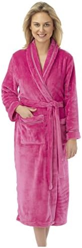 Ladies Soft Touch Flannel Fleece Robe with Satin Trim Hot Pink-L