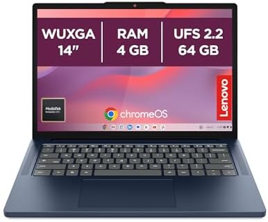 Lenovo Chromebook 14" Notebook IPS WUXGA (1920x1200), 128GB SSD, 8GB RAM, Wi-Fi6E, ChromeOS, MediaTek Kompanio 540 - Laptop Leggero per Studio, Streaming e Uso Quotidiano