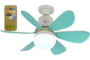 BOMKRA Silencieux Ventilateur de Plafond avec Lumière et Telecommande,30W Lampe Ventilateur Plafond avec Douille E27,Dimmable LED Ventilateur Plafond pour Chambre,6 Pales,3 Vitesses,Timing (Bleu)