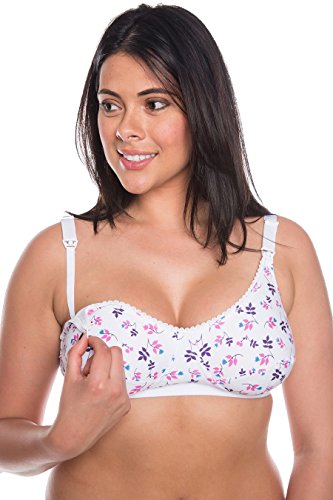 Gemm Non Wire Cotton Maternity Nursing Feeding Plus Size Bra White Floral