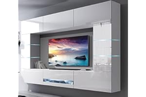 Furnitech Living Wall Unit Furniture with LED Blue Hanging Modern Cabinet with Shelves and TV Cabinet (Future 62/HG/W/2 1B)