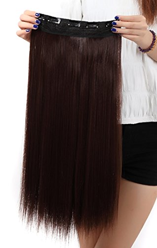 Fashion Long Straight Curly Wavy One Piece 5Clips Clip in Hair Extension Extensions Half Full Head Womens Ladies (23 inches, Medium Brown)