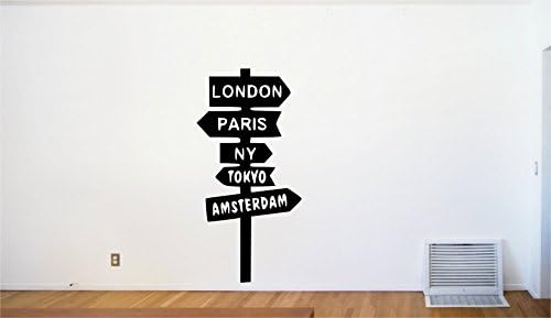 World Sign Post London New York Wall Art Decal Home Travel Sticker O29 (Medium: 40cm - 87cm, Black)