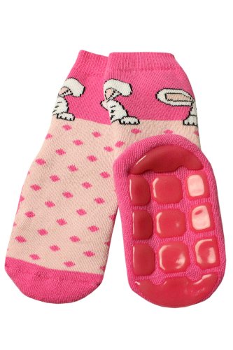 Weri Spezials Baby-Unisex Terry ABS Rabbit Slippers Anti Non Slip Socks 9-12 Months Rose