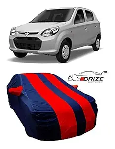 DRIZE Triple Stitched Fully Elastic Ultra Surface Body Protection Car Body Cover for Maruti Suzuki Alto LXI (Dual Tone Stripes Navy Blue with Red Stripes)