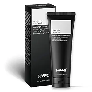 HYPE BODY Activated Charcoal Face Wash for Men Infused With Caffeine n Ceramides, Pollution Out n Acne Defense Facial Cleanser For All Skin Types, Daily Use Paraben n Sulphate Free Facewash, 100 ml